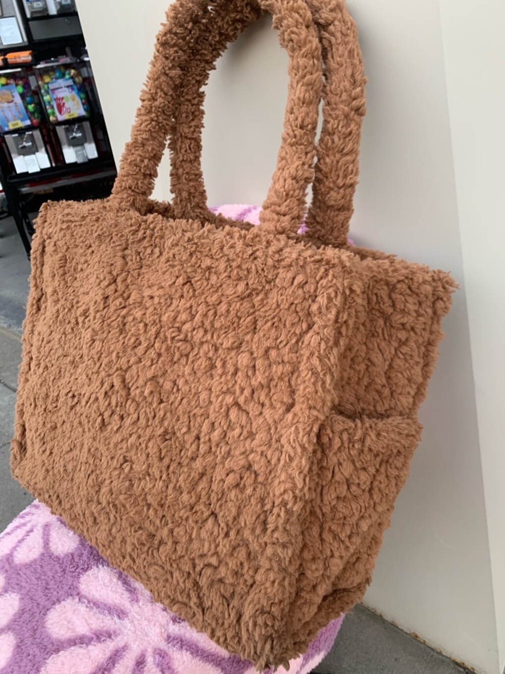 Cozy  Sherpa Tote Bag in Brown